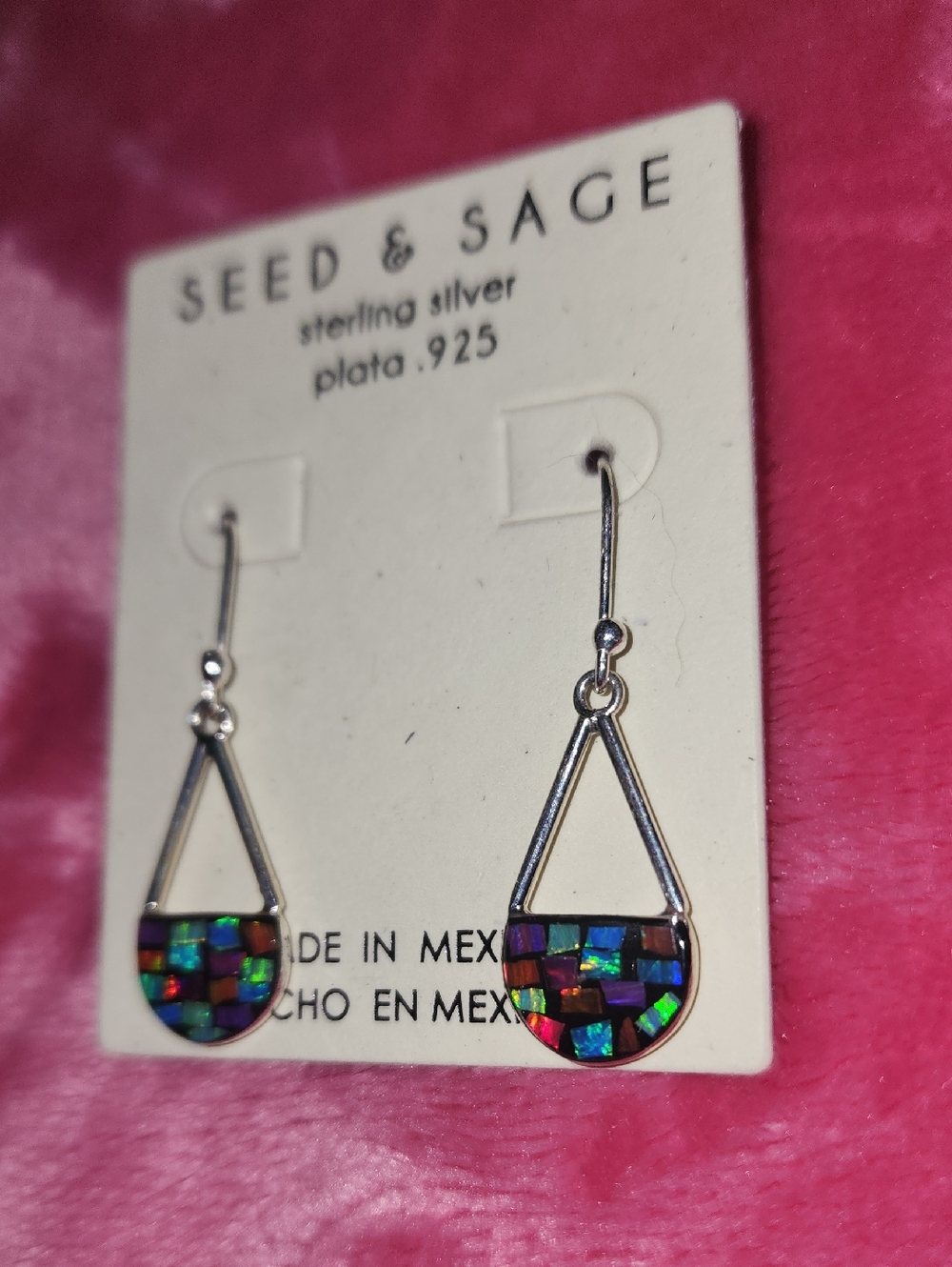 ✨️Seed & Sage Sterling Silver Multicolor Mosaic Drop Earrings/ Made In Mexico ✨️ - Picture 2 of 7